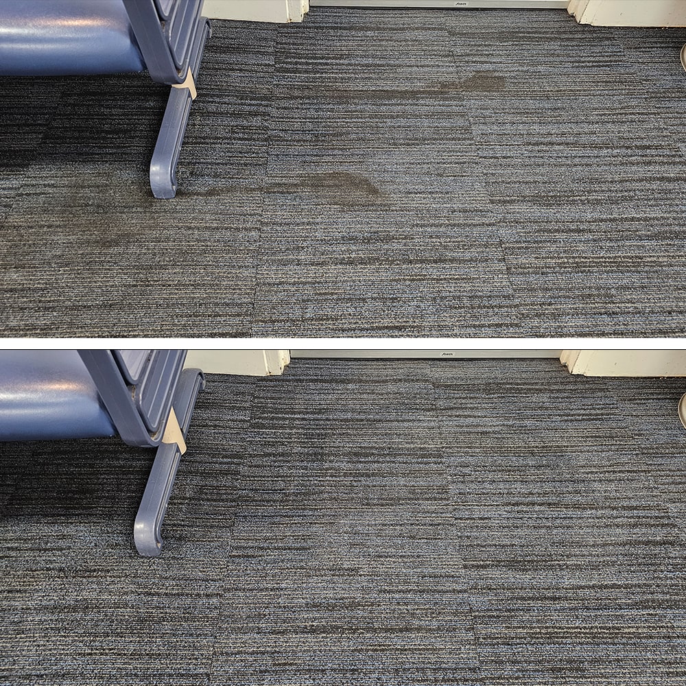 Hospital carpet stain removal. Before and after example.