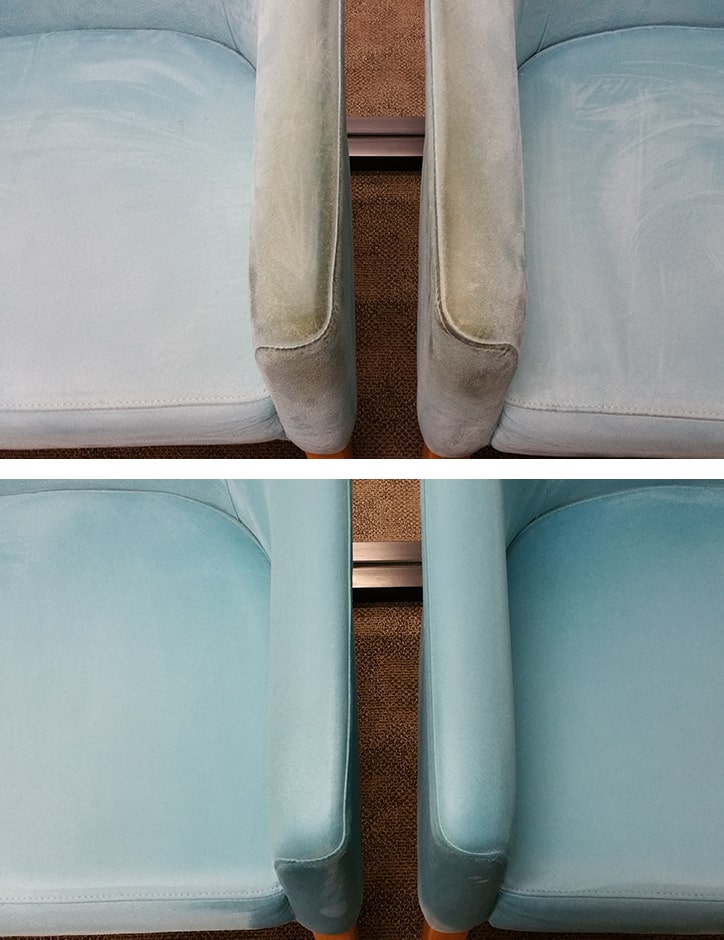 Upholstery professionally cleaned - Before and after example.